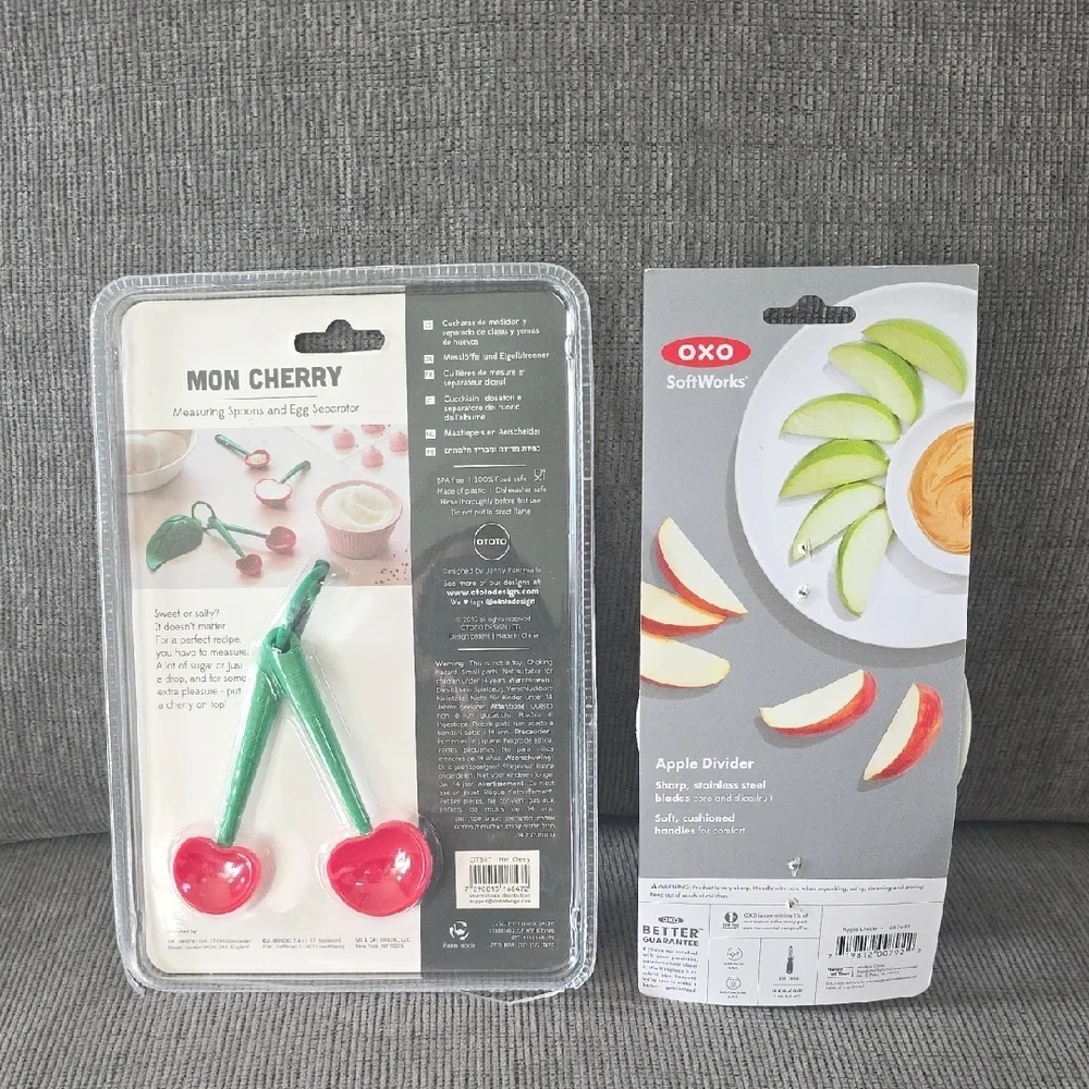 OTOTO Mon Cherry Measuring‎ Spoons and OXO Apple Divider, Kitchen Bundle, New.